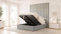 Plush Velvet Steel - Alisha Gold Strip Grandline Luxury Floor-Standing Ottoman Storage Bed