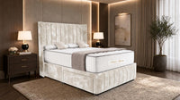 Crushed Velvet Cream - Valentina Vertical Luxe Divan Bed – Channelled Statement Headboard & Storage
