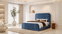 Crushed Velvet Denim Blue - Beaumont Arc Luxury Ribbed Ottoman Storage Bed