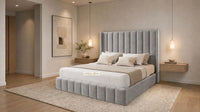 Plush Velvet Silver - Chelsea Luxury Channel Panel Bed – Premium Upholstered Bed Frame with Statement Headboard