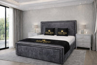 Plush Velvet Steel - Astoria Luxe Luxury Upholstered Bed Frame – Premium Panelled Headboard & Footboard