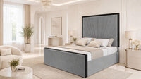 Plush Velvet Steel - Gatsby Sunray Luxury Art Deco Upholstered Bed Frame