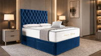 Plush Velvet Sapphire - Regency Diamond Luxury Divan Bed – Deep Button-Tufted Headboard with Premium Upholstered Frame & Storage