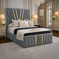 Naples Silver - Valentina Royale Luxury Upholstered Bed Frame – Statement Winged Headboard, Panelled Footboard