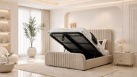 Naples Beige - Beaumont Arc Luxury Ribbed Ottoman Storage Bed
