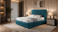 Plush Velvet Teal - Dorchester Luxury Scalloped Panel Bed – Premium Upholstered Bed Frame with Statement Headboard
