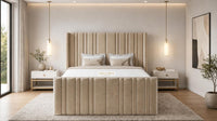 Plush Velvet Beige - Kensington Fluted Luxury Ottoman Storage Bed