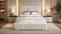 Crushed Velvet Cream - Dorchester Luxury Scalloped Panel Bed – Premium Upholstered Bed Frame with Statement Headboard