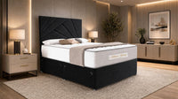 Naples Black - Aurelia Geometric Luxe Divan Bed with Statement Panelled Headboard & Storage