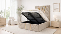Naples Beige - Monaco V-Line Luxury Geometric Ottoman Storage Bed