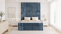 Crushed Velvet Denim Blue - Mayfair Grand Fluted Luxury Upholstered Bed Frame