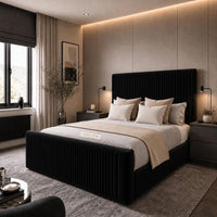 Plush Velvet Black - Mayfair Flute Luxury Ribbed Upholstered Bed Frame
