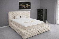 Crushed Velvet Cream - Aurelia Ambassador Grande Luxury Button-Tufted Upholstered Bed Frame