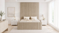Plush Velvet Beige - Mayfair Grand Fluted Luxury Upholstered Bed Frame