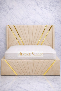 Naples Cream - Bat Luxury Panel Bed Frame with Gold Strip – Upholstered