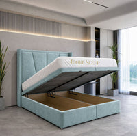 Plush Velvet Duck Egg - Valençay Flared Sunburst Wingback Bed | Luxury Divan Ottoman Upholstered Bed Frame