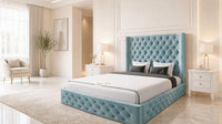 Plush Velvet Duck Egg - Claridge Chesterfield Luxury Deep-Button Ottoman Storage Bed