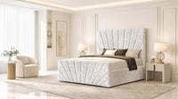 Crushed Velvet White - Riviera Fan Luxury Sculpted Ottoman Storage Bed