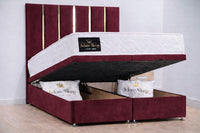 Plush Velvet Maroon - Verona Luxe Ottoman Divan Storage Bed Frame – Luxury Upholstered Bed with Lift-Up Storage
