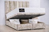 Crushed Velvet Champagne - Verona Luxe Ottoman Divan Storage Bed Frame – Luxury Upholstered Bed with Lift-Up Storage