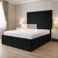 Plush Velvet Black - Sovereign Élan Luxury Upholstered Bed – Deep Button-Tufted Headboard & Padded Statement Frame