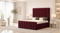 Plush Velvet Maroon - Langham Column Luxury Panelled Ottoman Storage Bed