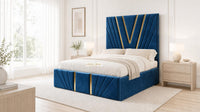 Naples Blue - Monaco V-Line Luxury Geometric Ottoman Storage Bed