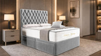 Naples Silver - Regency Diamond Luxury Divan Bed – Deep Button-Tufted Headboard with Premium Upholstered Frame & Storage