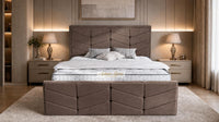 Naples Mink - Valentina Luxury Chevron Panel Bed – Designer Upholstered Bed Frame with Statement Headboard & Footboard