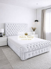 Crushed Velvet Silver - Kensington Royale Luxury Chesterfield Upholstered Bed Frame