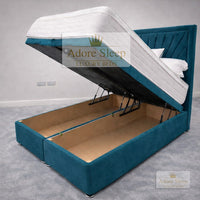 Plush Velvet Teal - Aurelia Regent Luxury Upholstered Ottoman Divan Bed Frame with Storage