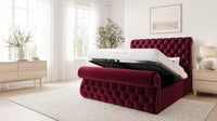 Plush Velvet Maroon - Windsor Chesterfield Luxury Scroll Bed Frame