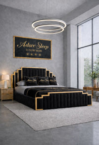 Plush Velvet Black - Imperial Elan Luxury Art Deco Upholstered Bed Frame