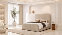 Naples Beige - Beaumont Arc Luxury Ribbed Ottoman Storage Bed