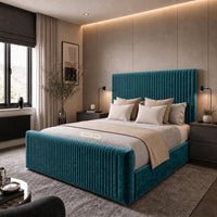 Crushed Velvet Teal - Mayfair Flute Luxury Ribbed Upholstered Bed Frame