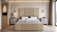 Plush Velvet Beige - Belgravia Luxury Ottoman Storage Bed – Premium Upholstered Gas Lift Bed Frame