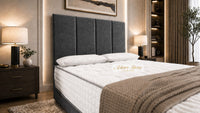Naples Charcoal - Kensington Grande Luxury Divan Bed – Premium Upholstered Bed Frame with Tall Vertical Panel Headboard