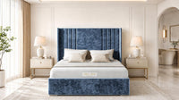 Crushed Velvet Denim Blue - Harrogate Gallery Luxury Winged Upholstered Bed Frame