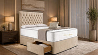 Plush Velvet Beige - Regency Chesterfield Luxe Divan Bed with Storage – Deep Buttoned Upholstered Bed Frame