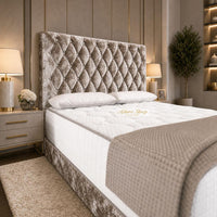 Crushed Velvet Mink - Regency Diamond Luxury Divan Bed – Deep Button-Tufted Headboard with Premium Upholstered Frame & Storage