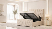 Naples Cream - Riviera Fan Luxury Sculpted Ottoman Storage Bed