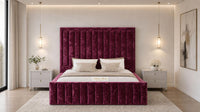 Crushed Velvet Aubergine - Savoy Luxury Panel Bed – Premium Upholstered Bed Frame with Grand Framed Headboard