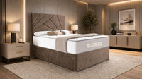 Naples Mink - Aurelia Geometric Luxe Divan Bed with Statement Panelled Headboard & Storage