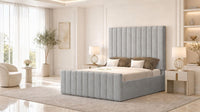Naples Silver - Langham Column Luxury Panelled Ottoman Storage Bed