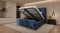Crushed Velvet Denim Blue - Belgravia Luxury Ottoman Storage Bed – Premium Upholstered Gas Lift Bed Frame