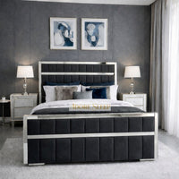 Naples Charcoal - Aurelius Linear Upholstered Designer Bed | Luxury Gold Frame Statement Bed