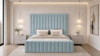 Plush Velvet Duck Egg - Savoy Luxury Panel Bed – Premium Upholstered Bed Frame with Grand Framed Headboard
