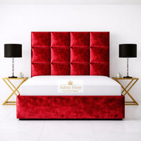 Crushed Velvet Red - Kensington Royale Luxury Ottoman Divan Storage Bed Frame – Premium Panelled Headboard