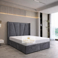 Plush Velvet Steel - Valençay Flared Sunburst Wingback Bed | Luxury Divan Ottoman Upholstered Bed Frame