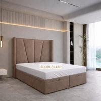 Naples Mink - Valençay Flared Sunburst Wingback Bed | Luxury Divan Ottoman Upholstered Bed Frame